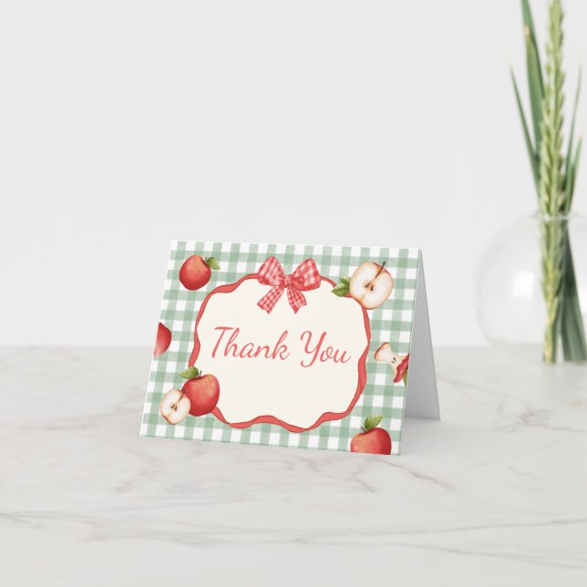 Gingham Apple of our Eye Baby Shower Thank You Card (Front)