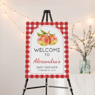 Gingham Apple of Our Eye Baby Shower Welcome Sign