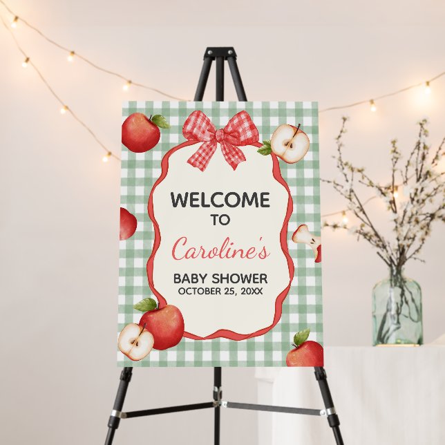 Gingham Apple of our Eye Baby Shower Welcome Sign (In Situ (Stand))