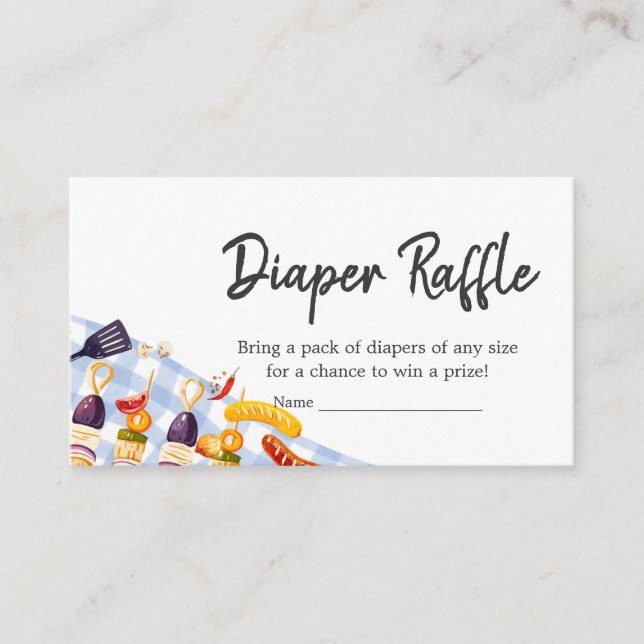 Gingham Baby BBQ Baby Shower Diaper Raffle Enclosure Card (Front)
