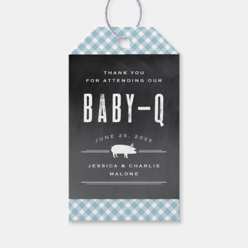 Gingham Baby BBQ Blue Baby Shower Gift Tags