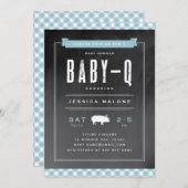 Gingham Baby BBQ Blue Baby Shower Invitation (Front/Back)