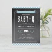 Gingham Baby BBQ Blue Baby Shower Invitation (Standing Front)