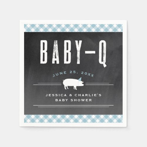 Gingham Baby BBQ Blue Co_ed Baby Shower Napkins