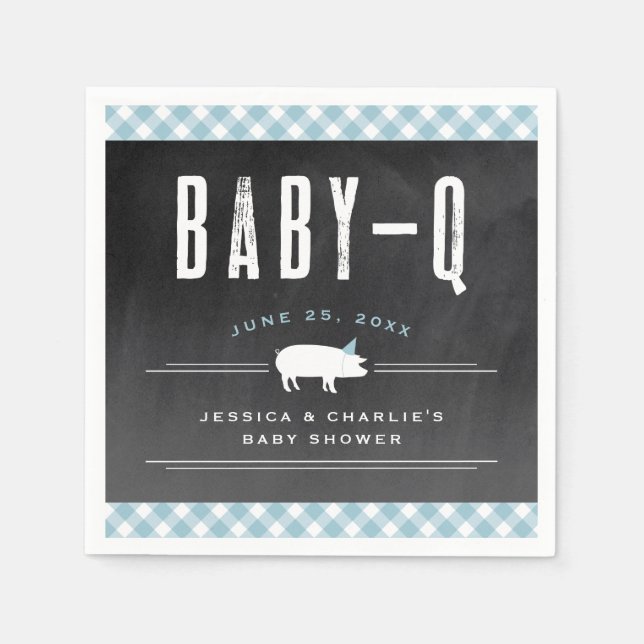 Gingham Baby BBQ Blue Co-ed Baby Shower Napkins (Front)