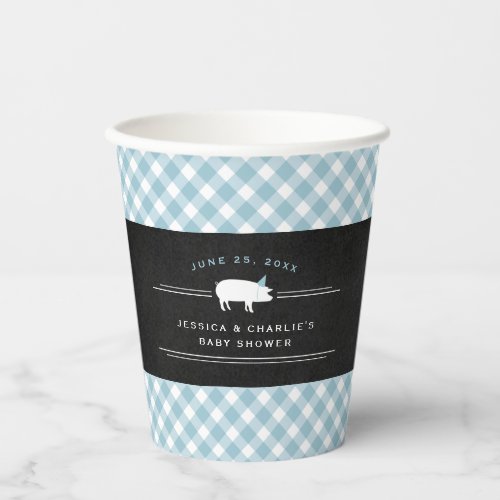 Gingham Baby BBQ Blue Co_ed Baby Shower Paper Cups
