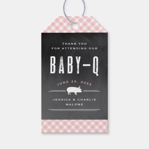Gingham Baby BBQ Pink Baby Shower Gift Tags