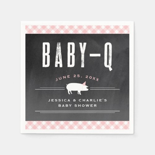 Gingham Baby BBQ Pink Co_ed Baby Shower Napkins