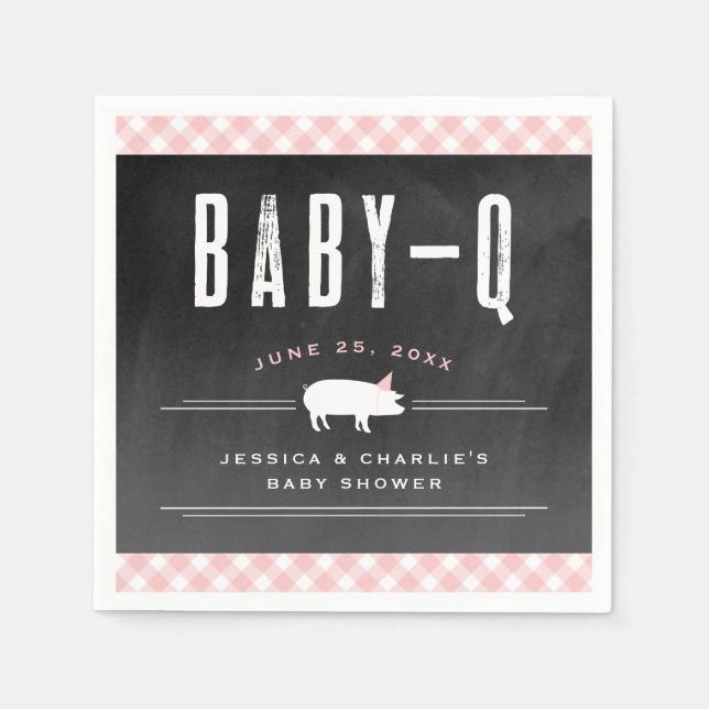 Gingham Baby BBQ Pink Co-ed Baby Shower Napkins (Front)