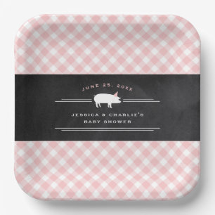 Gingham Baby BBQ Pink Co-ed Baby Shower Paper Plates