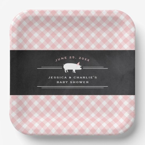 Gingham Baby BBQ Pink Co_ed Baby Shower Paper Plates