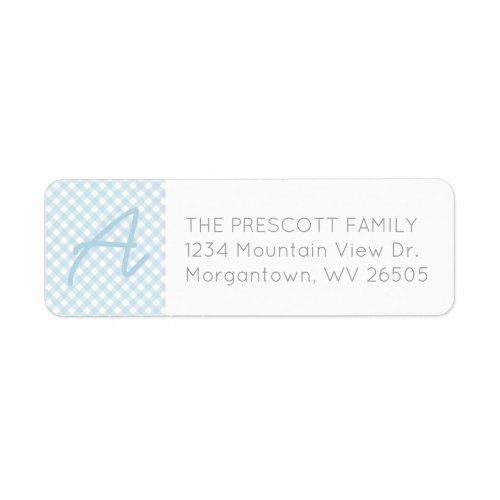 Gingham baby blue monogram return address label