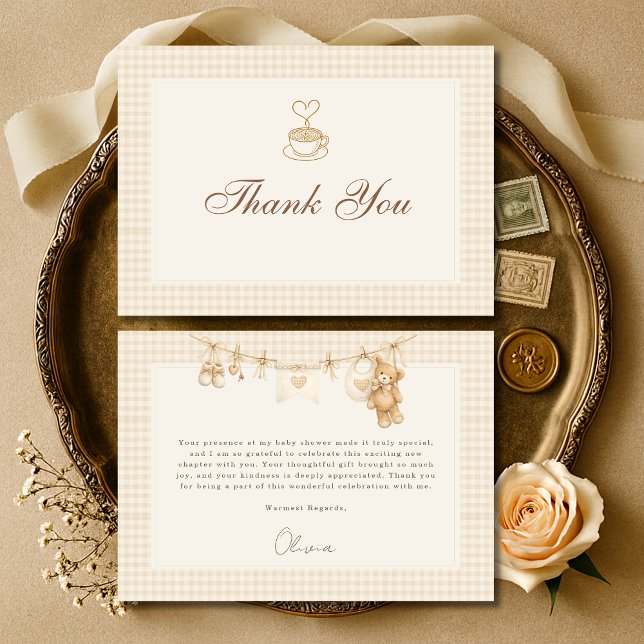 Gingham Baby is Brewing Coffee Baby Shower Thank You Card (Creator Uploaded)
