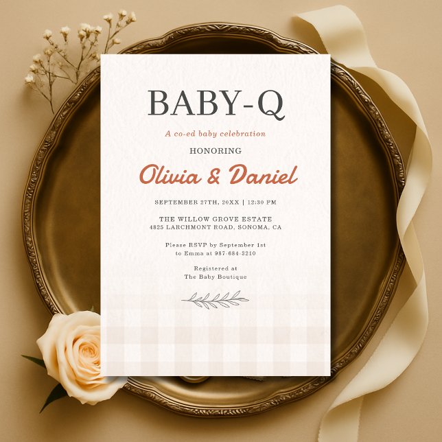 Gingham Baby Q Rustic Couples Baby Shower  Invitation (Creator Uploaded)