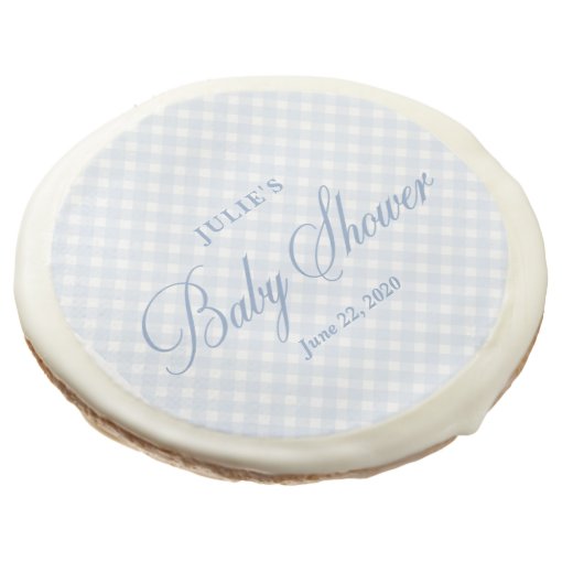 Gingham Baby Shower Cookies in Blue | Zazzle