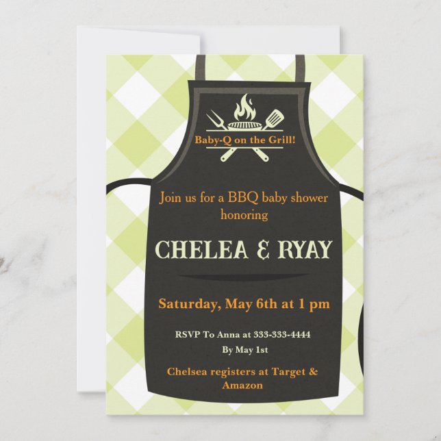 Gingham Baby Shower Is on the Grill baby shower  Invitation (Front)