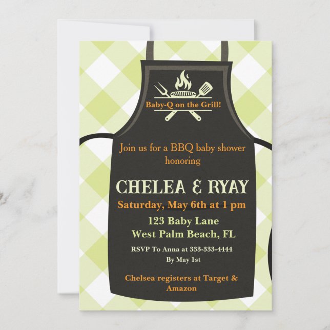 Gingham Baby Shower Is on the Grill baby shower  Invitation (Front)