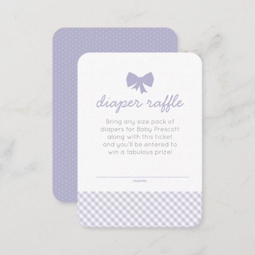 Gingham baby shower purple diaper raffle ticket enclosure card