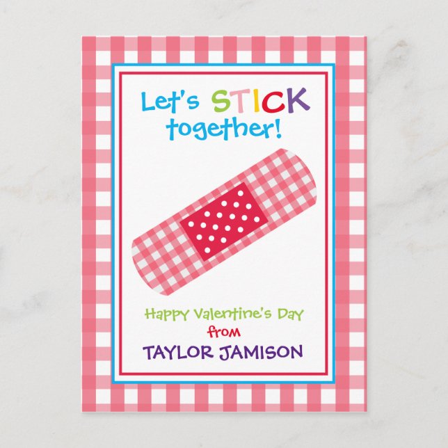Gingham Bandage Personalized Valentine's Cards (Front)