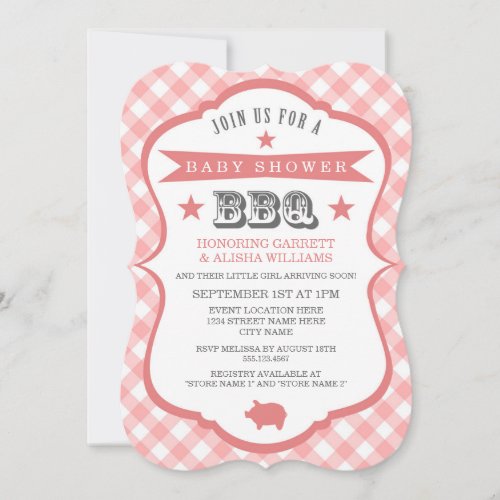 Gingham Barbecue Baby Shower Invitation / Coral Invitations