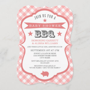 Gingham Barbecue Baby Shower Invitation / Coral