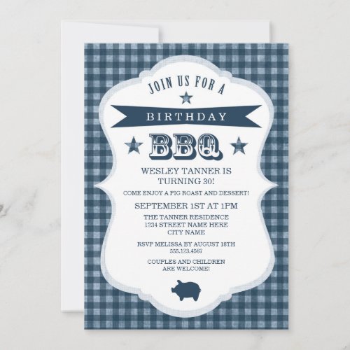 Gingham Barbecue Birthday Party Invitation