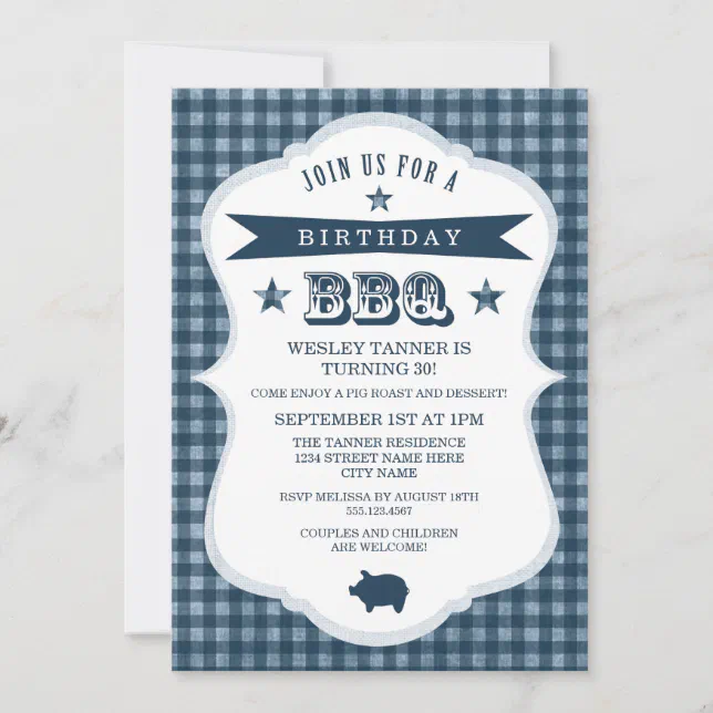 Gingham Barbecue Birthday Party Invitation | Zazzle