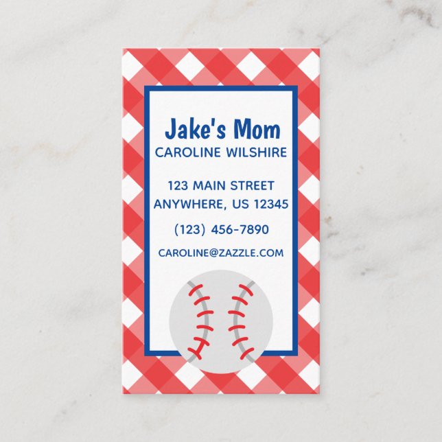 Gingham Baseball Business or Contact Card (Front)