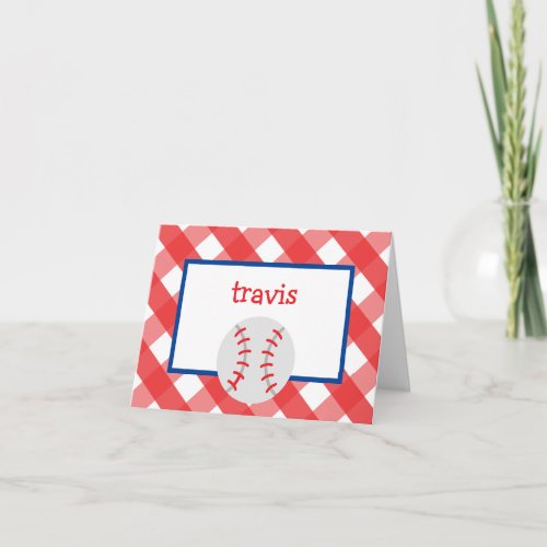 Gingham Baseball Personalized Folded Note Cards