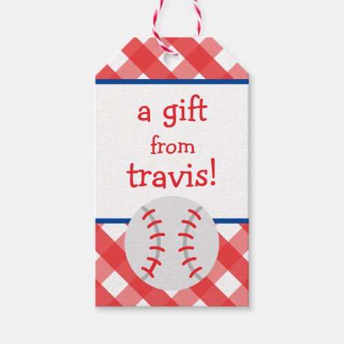 Gingham Baseball Personalized Gift Tags