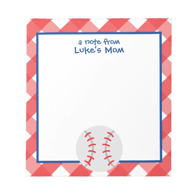 Gingham Baseball Personalized Notepad (Front)