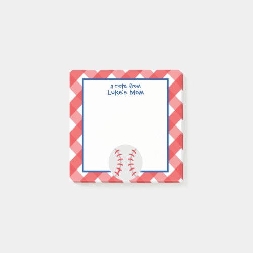 Gingham Baseball Personalized Notepad