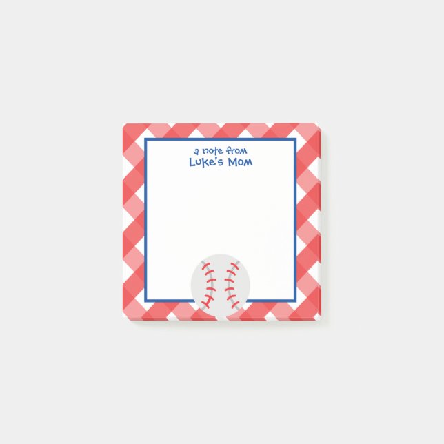 Gingham Baseball Personalized Notepad (Front)