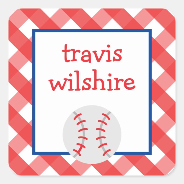 Gingham Baseball Personalized Stickers (Front)