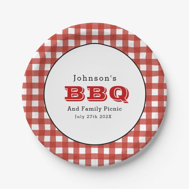 Gingham BBQ Family Picnic Paper Plate (Front)