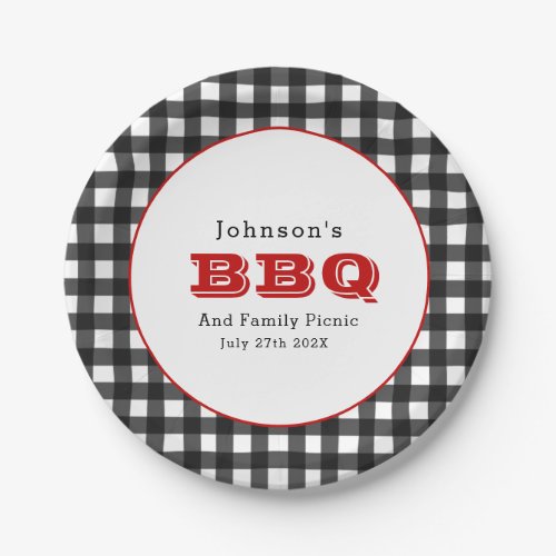 Gingham BBQ Family Picnic Paper Plate
