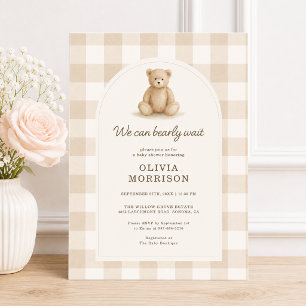 Gingham Bearly Wait Gender Neutral Baby Shower Invitation