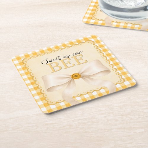 Gingham Bee Baby Shower Decor Paper Coaster