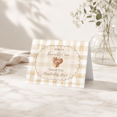 Gingham Beige Bun in the Oven Baby Shower Thank You Card