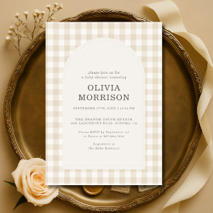 Gingham Beige Gender Neutral Baby Shower Invitation
