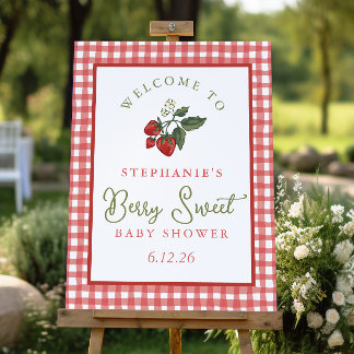 Gingham Berry Baby Shower Welcome Sign