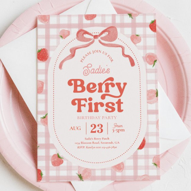 Gingham Berry First Birthday Invitation (Creator Uploaded)