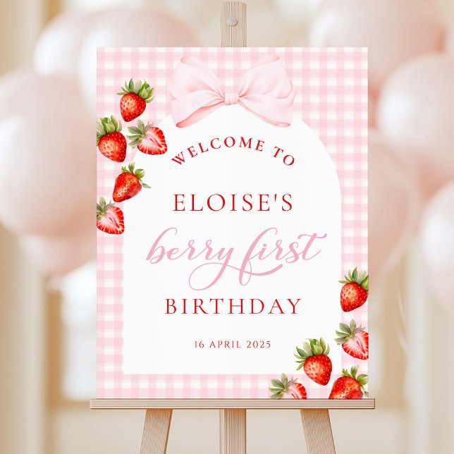 Gingham Berry First Birthday Welcome Sign (Creator Uploaded)