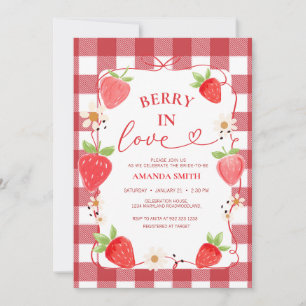 Gingham Berry In Love Red Bow Bridal Shower Invitation
