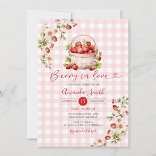 Gingham Berry in love strawberry Bridal Shower Invitation