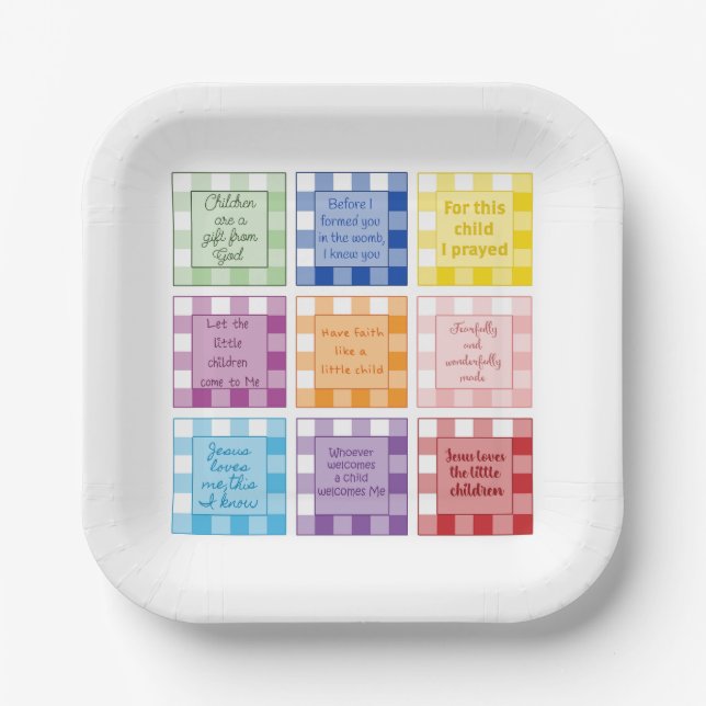 Gingham Bible verses Baby Shower  Paper Plates (Front)
