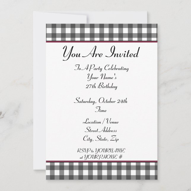 gingham birthday party invitation (Front)