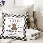 Gingham Black   White Bear Baby Girl Birth Stats Throw Pillow<br><div class="desc">Black and white gingham background with illustration of a baby bear on front.  Custom text for name,  birthdate,  weight,  length,  birth time,  and city,  state.</div>