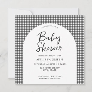 Gingham Black White Checkered Plaid Baby Shower Invitation