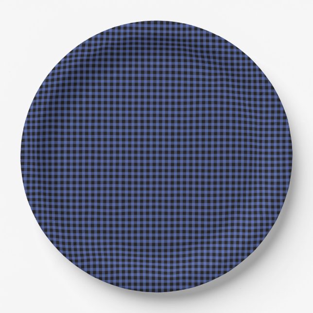 Gingham Blue Black Classic Timeless Preppy Chic Paper Plates (Front)
